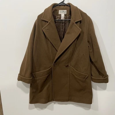 LL Bean Women Wool Blend Double Breasted Coat Brown Size 14 Vintage Made in USA - Image 1 of 4