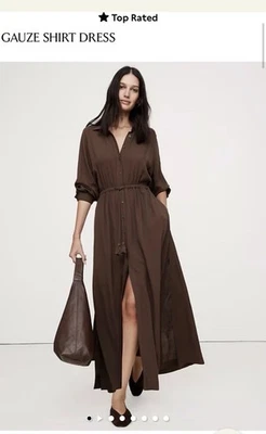 Banana Republic Gauze Brown Maxi Shirtdress Size L Large  NWT Retail $180 - Image 1 of 4