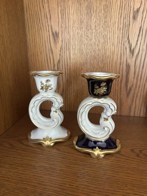 Kerzenständer Weimar Porzellan Echt Kobalt Thüringer Handarbeit Goldverzierung - Bild 1 von 3