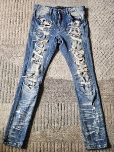 Decibel Herren Distressed Skinny Jeans 32x32 Lackspritzer Moto Style - Bild 1 von 11
