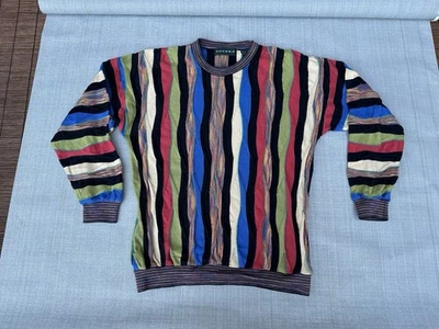 Vintage TUNDRA Mercerized Cotton Coogi Style Multicolor Striped Sweater Canada M - Image 1 of 4