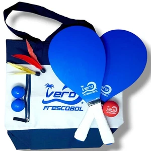 Vero Frescobol Madera Paddleball Playa Set, Bolsa, Bola Roja Oficial, Pelotas de Práctica - Imagen 1 de 7
