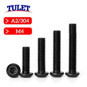 M4-0.70 Button Head Socket Cap Screws, Stainless Steel w/ Black Oxide 18-8 - Picture 1 of 4