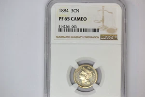 1884 Three Cent Nickel- NGC PF-65 Cameo. Superb Rare Date. - Picture 1 of 5