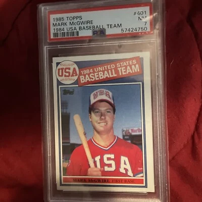 Equipo de béisbol 1985 Topps 1984 Estados Unidos #401 Mark McGwire novato radiocontrol PSA 7 Foto 1 de 3