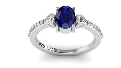 8.50 Carat Natural Blue Sapphire Gemstone Side Heart Silver Ring For Women &Men - Image 1 of 4