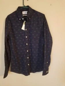 Camisa para hombre de calce ajustado rendimiento elástica manga larga abotonada, XL, azul marino - Imagen 1 de 3