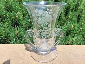 Rare Fostoria Midnight Rose Etch 7 1/8” VASE ON #2467 Blank Elegant Depression - Picture 1 of 4