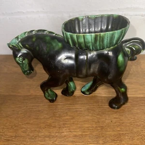 VINTAGE GREEN HORSE MUSTANG STALLION CERAMIC PLANTER 50'S-60'S - Picture 1 of 8