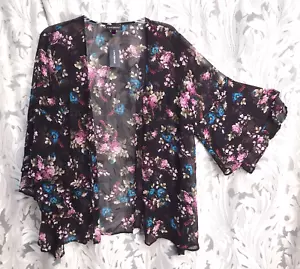18/20 2X Lane Bryant Open Front Bell Layered Sleeves Floral Chiffon Cardigan - Picture 1 of 6