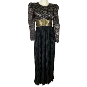 Vintage TOOTSIES Houston gold black formal Empire sheer sleeves dress 4 - Picture 1 of 11