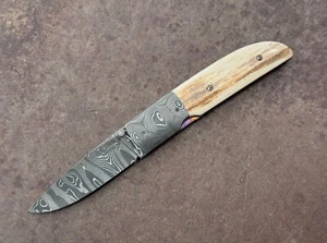 Joel Chamblin Concord GA Custom Folding Knife Damascus Bone - Picture 1 of 7