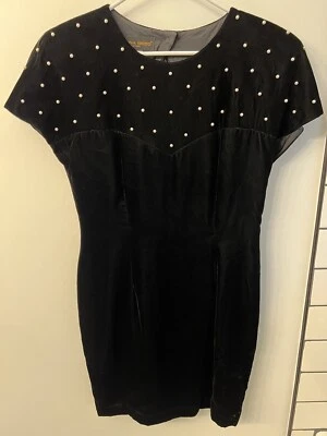 Vestido Donna Ricco New York Vintage Años 80 Negro Perla Terciopelo Para Mujer’s 12 Hecho en EE. UU. Foto 1 de 3