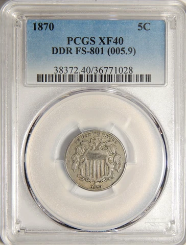 1870 Shield Nickel DDR FS-801 PCGS XF-40 Cover