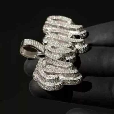 Colgante Moissanite Real 4Ct Corte Redondo Personalizar Nombre Hombre Chapado en Oro Blanco 14K Foto 1 de 4