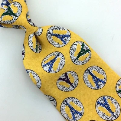 Emilio Pucci 领带 埃菲尔铁塔 意大利 黄色 红色 领带 真丝圈 罕见/复古 — 第 1/4 张图片