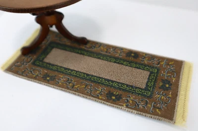 Dollhouse Miniature Fringed Runner RUG 2.75x6" Victorian Brown Floral - Image 1 of 4