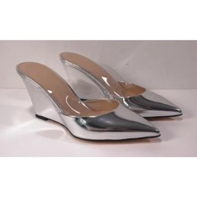 Sandalias para mujer Theory de cuña puntiaguda de cuero metálico 40 nuevas en caja 498 plateadas Foto 1 de 4