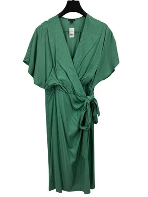 Vestido Ann Taylor Midi Envolvente 8 Verde Manga Corta Vestido de Día Semi-Formal Boda Foto 1 de 4