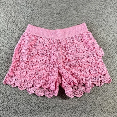 Justice Pink Girls Size 18/20 Crochet Lace Ruffled Lined Boho Layered Shorts - Image 1 of 4