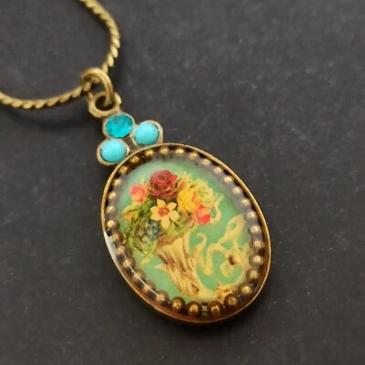 Colar Michal Negrin rosas românticas renascimento vitoriano turquesa presente delicado - Imagem 1 de 4