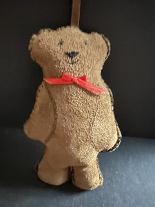 PRIMITIVE HANDMADE CHRISTMAS ORNAMENT Teddy Bear Suede Leather - Picture 1 of 12