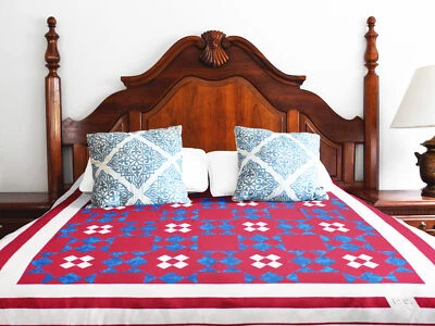 Nice Red, White & Blue Star design FINISHED QUILT - Queen Size Masculine Colors - Image 1 of 4