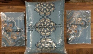 NEW Delft Blue and Gold Embroidered Pillow & 2 Standard Shams - Picture 1 of 10