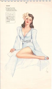 Original Vintage March 1942 VARGAS Pinup Calendar Girl Brunette - Picture 1 of 2