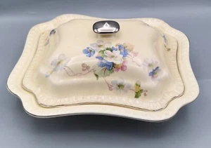 SALEM HEIRLOOM LIDDED DISH PLATINUM GOLD ALLOY PASTEL FLORAL DESIGN EUC ART DECO - Picture 1 of 12