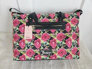 Juicy Couture Black Multi Rose Print Overnight Weekender Duffle Travel Bag NWT - Picture 1 of 10