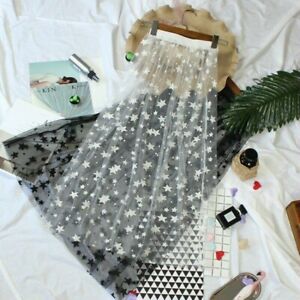 Women Mesh Sheer Skirt Tulle Underskirt Transparent Star Slip Petticoat A Line