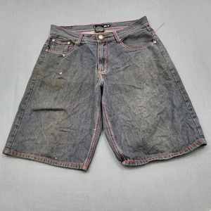 Pantaloncini Red Ape uomo 36 bermuda larghi vita media 12,5" cuciture interne hip hop denim nero * - Foto 1 di 12