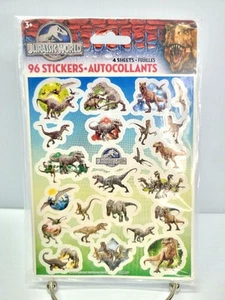 Jurassic World Dinosaur Stickers - 4 Sheets 96 Stickers - Raptor Indominus T-Rex - Picture 1 of 4