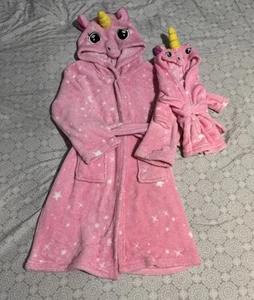 Sz 6 Unicorn Hooded Robe Girls Bathrobe Matching Doll 18” Robe Soft lounge wear - Picture 1 of 7