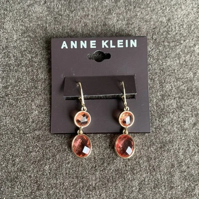 Pendientes colgantes Anne Klein rosa doble piedra metal tono dorado Foto 1 de 3