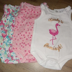 Nicole Miller Baby Bodysuit Girl's Size 0-3mo Lot Pink, White, Flamingo Design - Picture 1 of 2