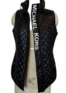 MICHAEL KORS Max Media Insulated Quilted Zip Vest Hooded Black White Logo Size L - Picture 1 of 5