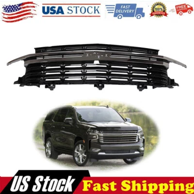 Front Mesh Grille Gloss Black Fits For 2021-2024 Chevy Tahoe / Suburban HC Style Foto 1 de 4