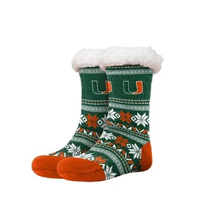 Miami Hurricanes Women's Fair Aisle Logo Tall Footy Slippers Size 6-10 Non Skid - Picture 1 of 1