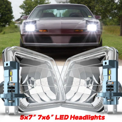 For Pontiac Fiero 84-88 Firebird 82-90 Pair 5x7" 7x6" LED Headlights Hi/Lo Beam - Image 1 of 4