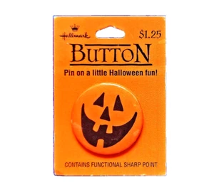 Hallmark BUTTON PIN Halloween Vintage PUMPKIN SMILEY Face JOL 1988 NEU 1,5' MINI - Bild 1 von 4