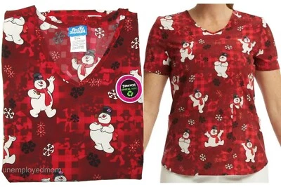 Snowman Stretch Scrub Top Frosty Women's Shirt Soft Medical Dental 3X - Image 1 of 4