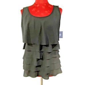 Nueva con etiquetas Camiseta sin mangas negra elegante con volantes delanteros Doncaster Collection talla 6 - Imagen 1 de 9