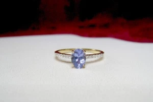 18K GELBGOLD RING NATÜRLICHER OVALER TANSANIT & DIAMANTEN GRÖSSE 7,25 - Bild 1 von 9