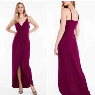 Новый с Ярлыками Express искусственного надежном макси платье плиссированные разрез фиолетовый размер X-Large - Изображение 1 из 4