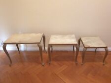 Vintage Marble Onyx Top Nest Of 3 Tables With Brass Ornate Rococo Legs Coffee