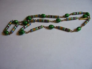 Closed Antique Store Vintage Czech Multi-color Enamel Bead Necklace 1920-30's - Picture 1 of 12