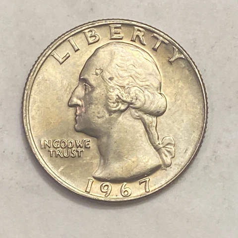 GEM BU 1967 Washington Quarter Philadelphia Mint - NOT SMS -Coin Shown Ships A18 Cover