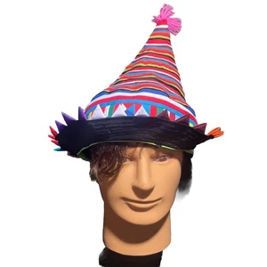 NWOT Thai Hippie Patchwork Point Hat Beanie Festival Bucket Brim Multicolor - Picture 1 of 6